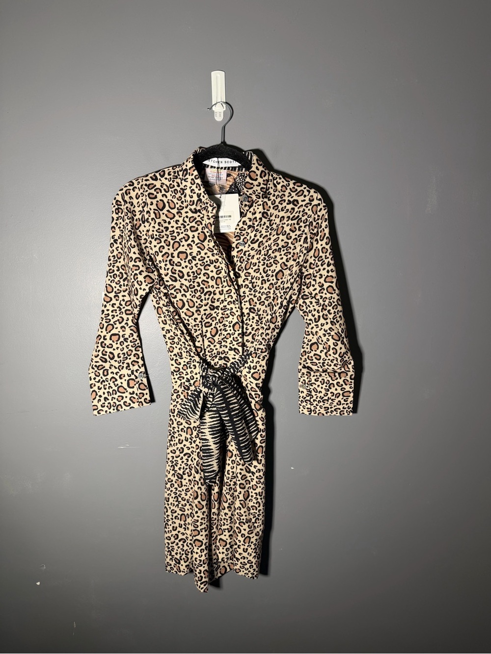 Gretchen Scott Leopard Print Tie Front Shirt Dress Size XS - Picture 2 of 5